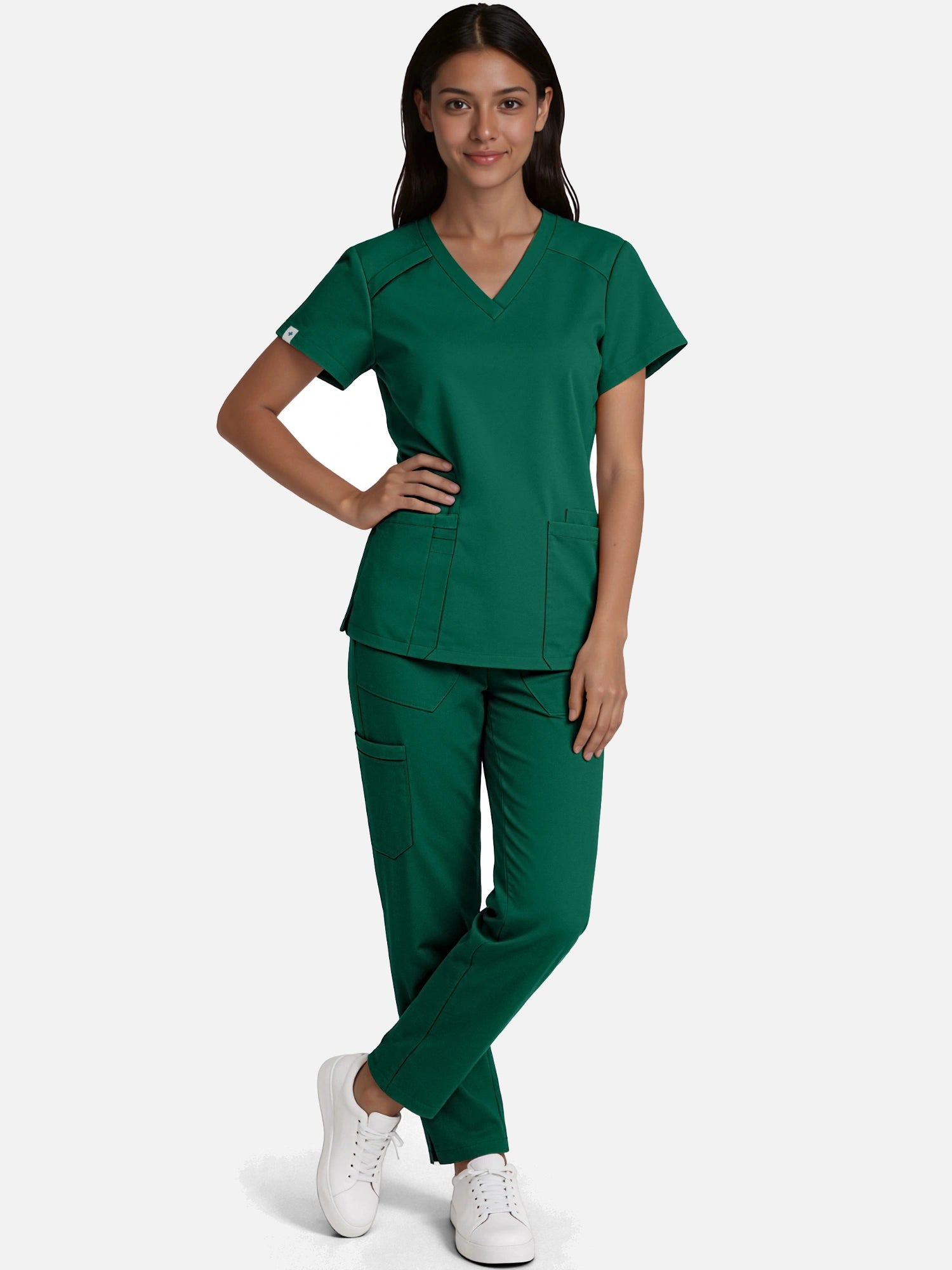 Hunter Green – Eadflie Women's Woven V-Neck Uniform Set – Straight-Leg Structured – product image 59