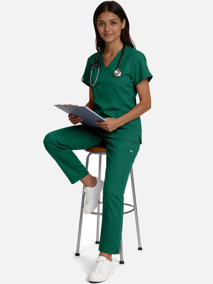 Hunter Green – Eadflie Women's Woven V-Neck Uniform Set – Straight-Leg Structured – product image 60
