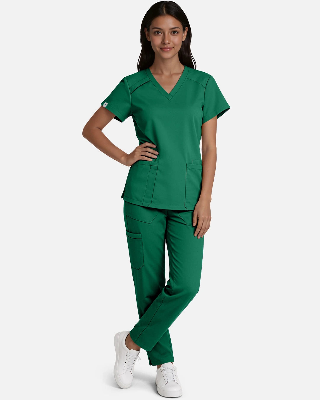 Hunter Green – Eadflie Women's Woven V-Neck Uniform Top – Structured with Shoulder Piping – product image 32