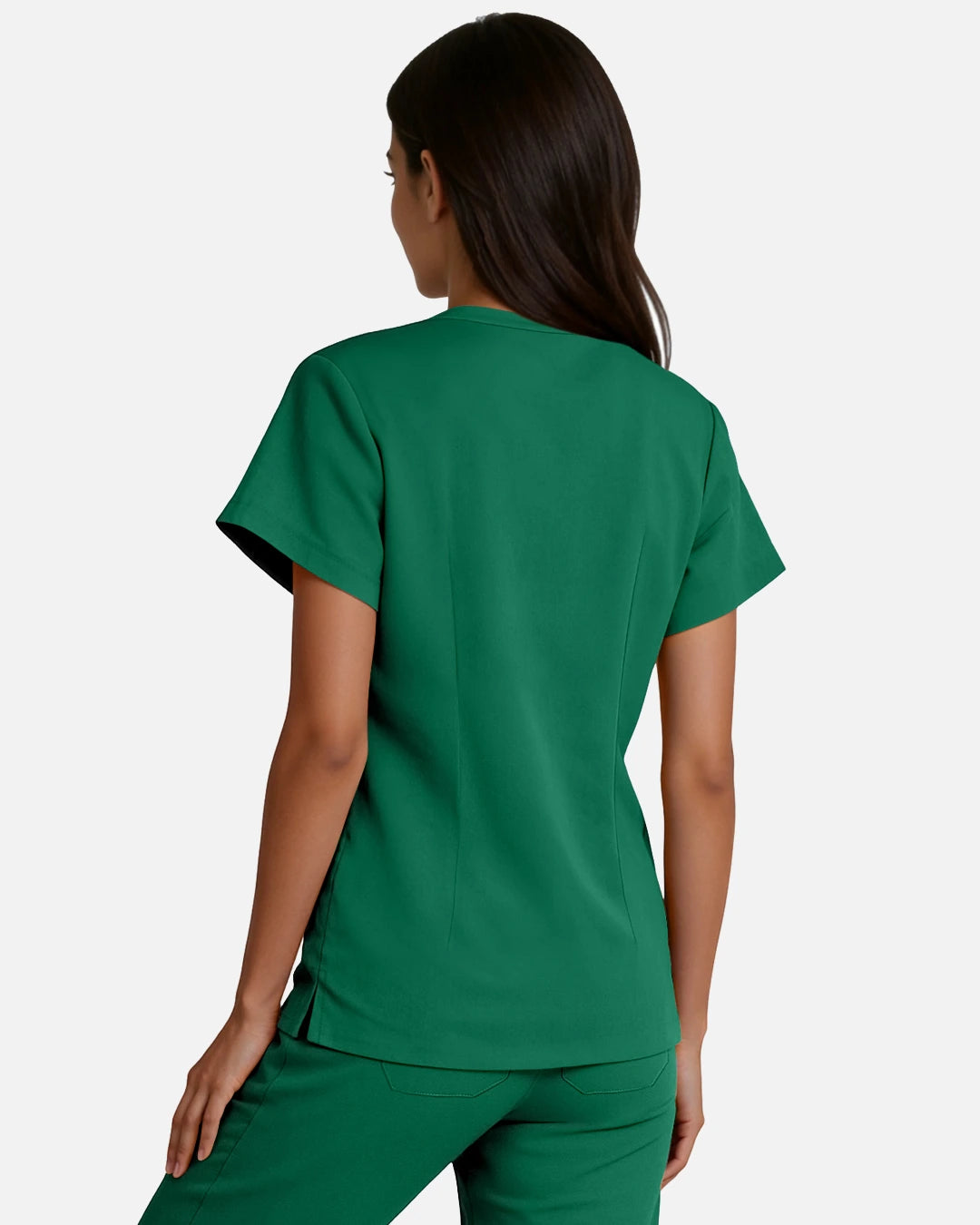 Hunter Green – Eadflie Women's Woven V-Neck Uniform Top – Structured with Shoulder Piping – product image 35