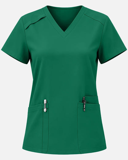 Hunter Green – Eadflie Women's Woven V-Neck Uniform Top – Structured with Shoulder Piping – product image 31