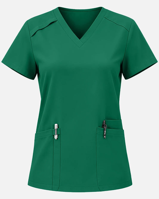 Hunter Green – Eadflie Women's Woven V-Neck Uniform Top – Structured with Shoulder Piping – product image 31