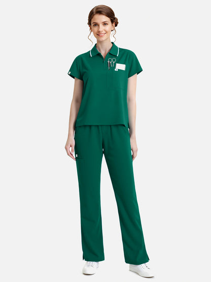 Hunter Green – Eadflie Women's Zip Polo Straight-Leg Uniform Set – product image 56