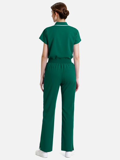 Hunter Green – Eadflie Women's Zip Polo Straight-Leg Uniform Set – product image 57