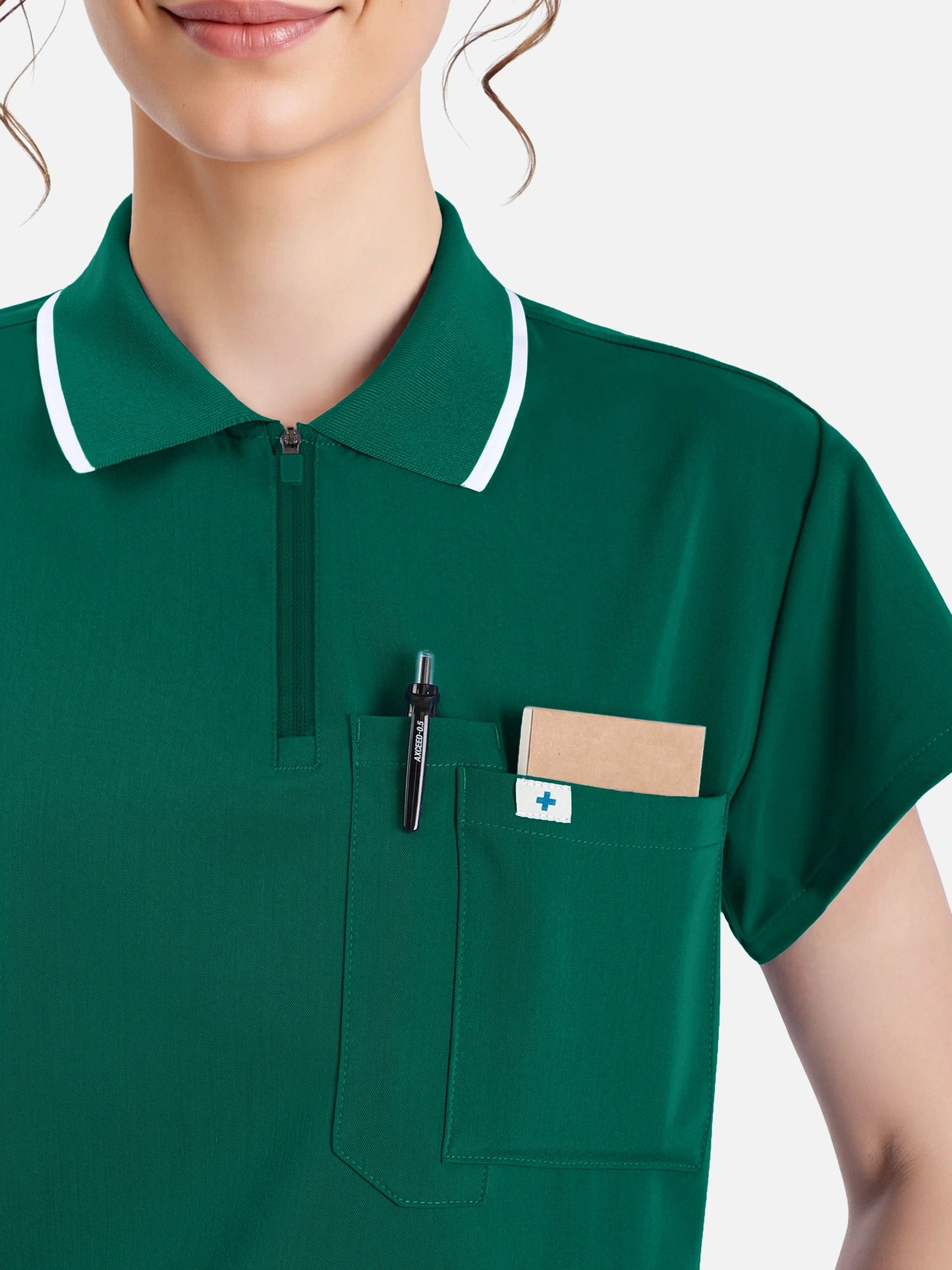 Hunter Green – Eadflie Women's Zip Polo Straight-Leg Uniform Set – product image 58
