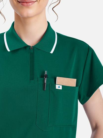 Hunter Green – Eadflie Women's Zip Polo Straight-Leg Uniform Set – product image 58
