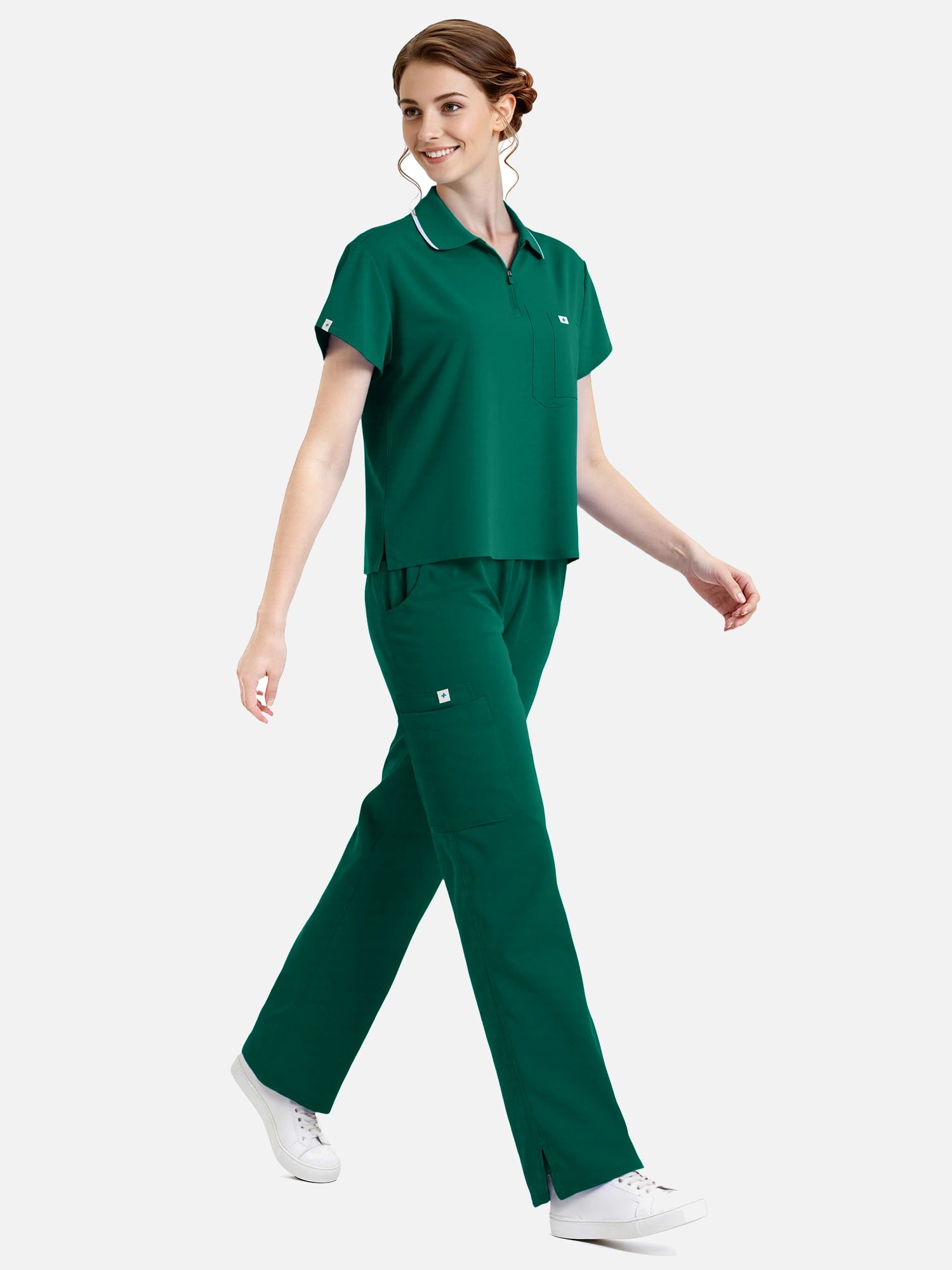 Hunter Green – Eadflie Women's Zip Polo Straight-Leg Uniform Set – product image 63