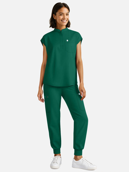 Hunter Green – Eadflie Women's Henley Sleeveless Jogger Uniform Set – product image 47