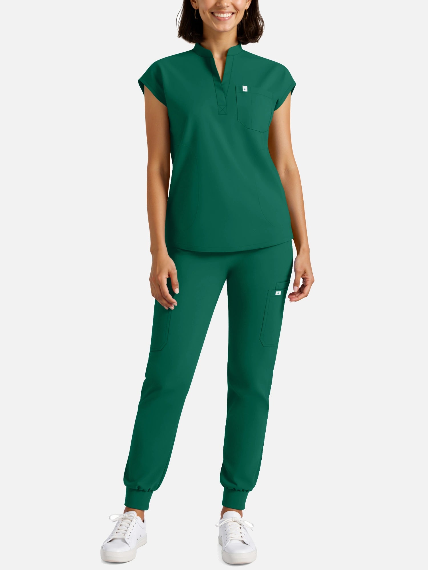 Hunter Green – Eadflie Women's Henley Sleeveless Jogger Uniform Set – product image 48