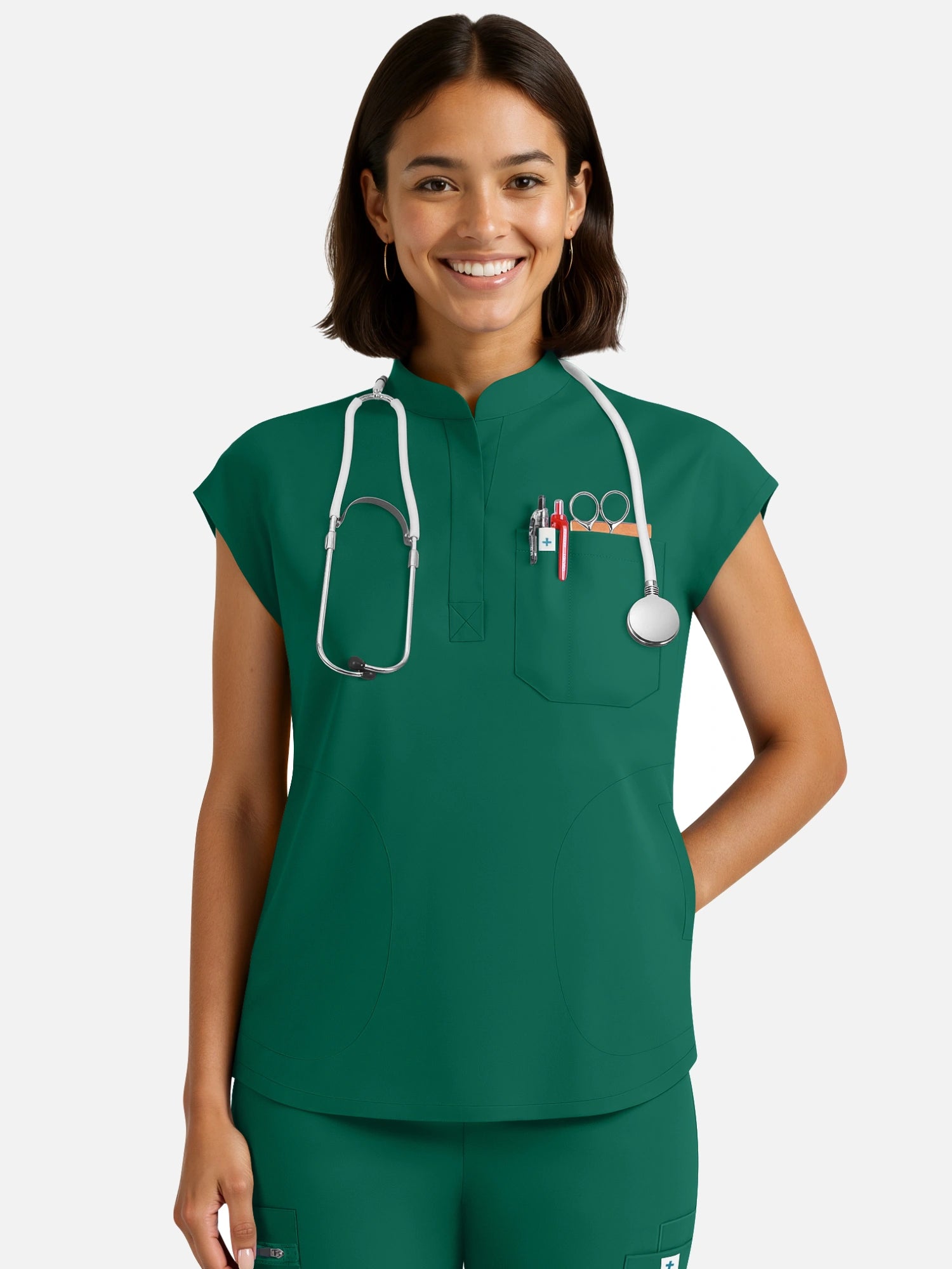 Hunter Green – Eadflie Women's Henley Sleeveless Jogger Uniform Set – product image 50