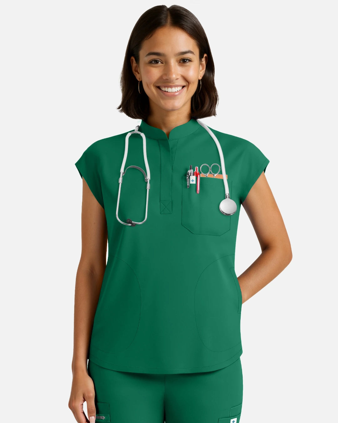 Hunter Green – Eadflie Women's Sleeveless Henley Uniform Top – product image 44