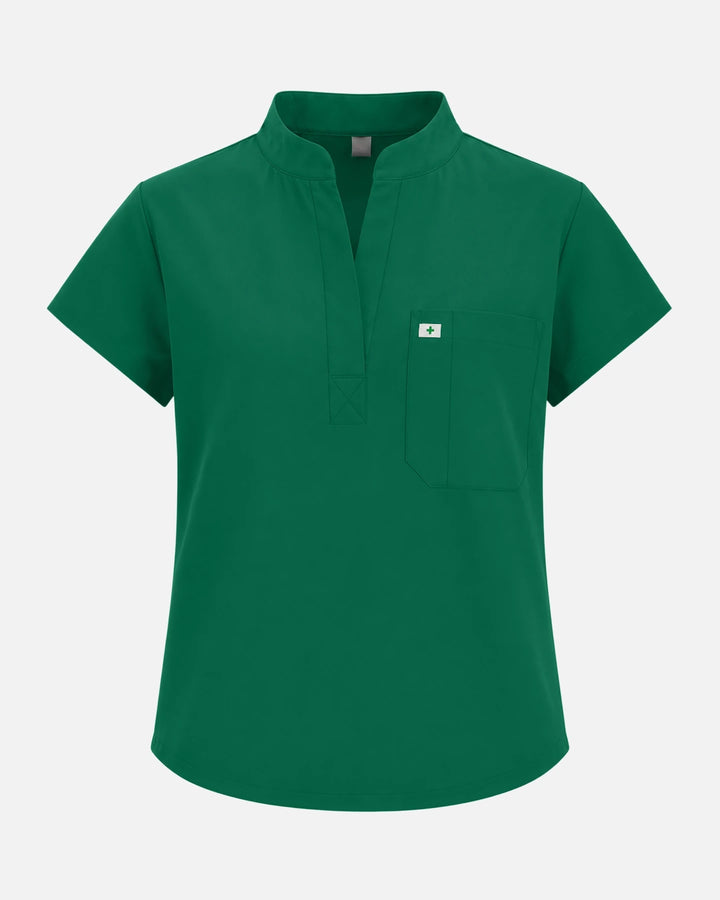 Eadflie Women's Sleeveless Henley Uniform Top - Hunter Green
