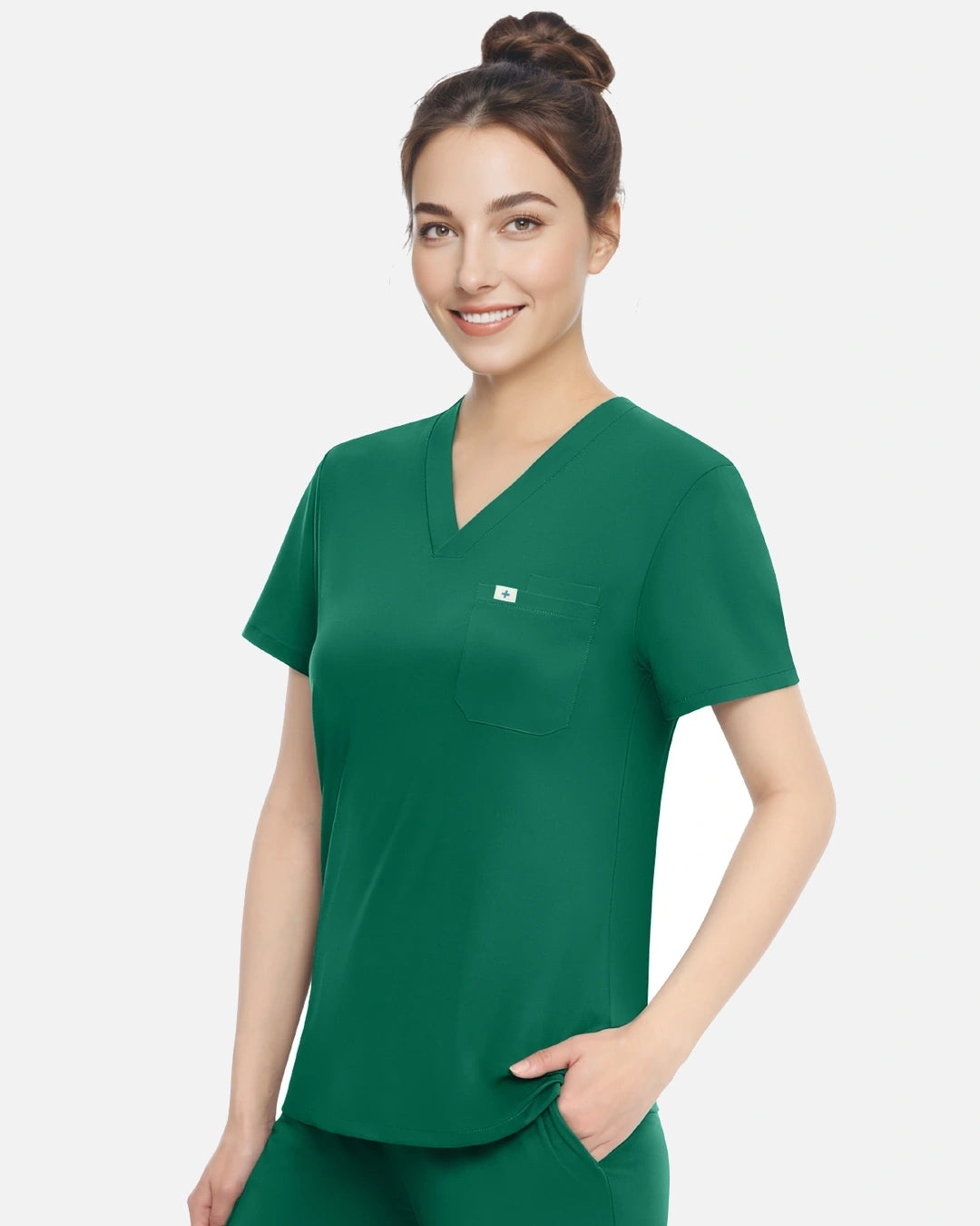 Hunter Green – Eadflie Women's Classic V-Neck Uniform Top – product image 45