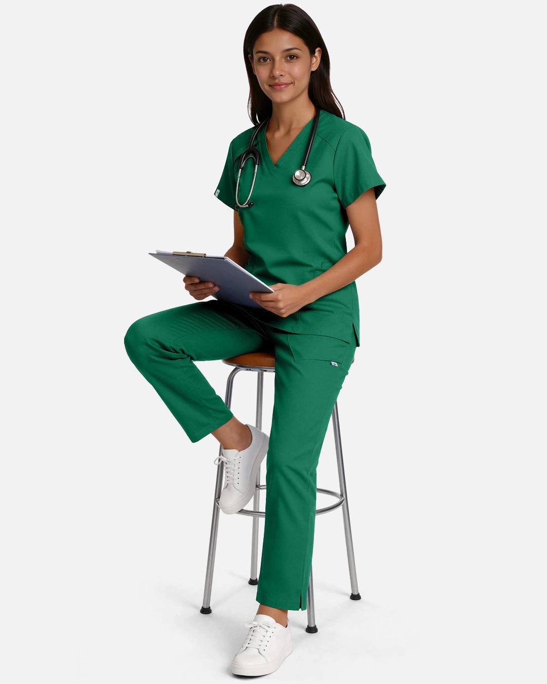 Hunter Green – Eadflie Women's Woven Straight-Leg Uniform Pants – Structured Tailored Bottoms – product image 24