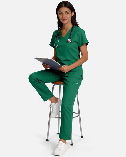 Hunter Green – Eadflie Women's Woven Straight-Leg Uniform Pants – Structured Tailored Bottoms – product image 24