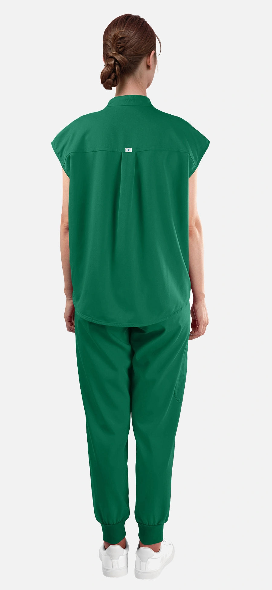 Hunter Green – Eadflie Women's Sleeveless Mandarin Collar Jogger Uniform Set – product image 53