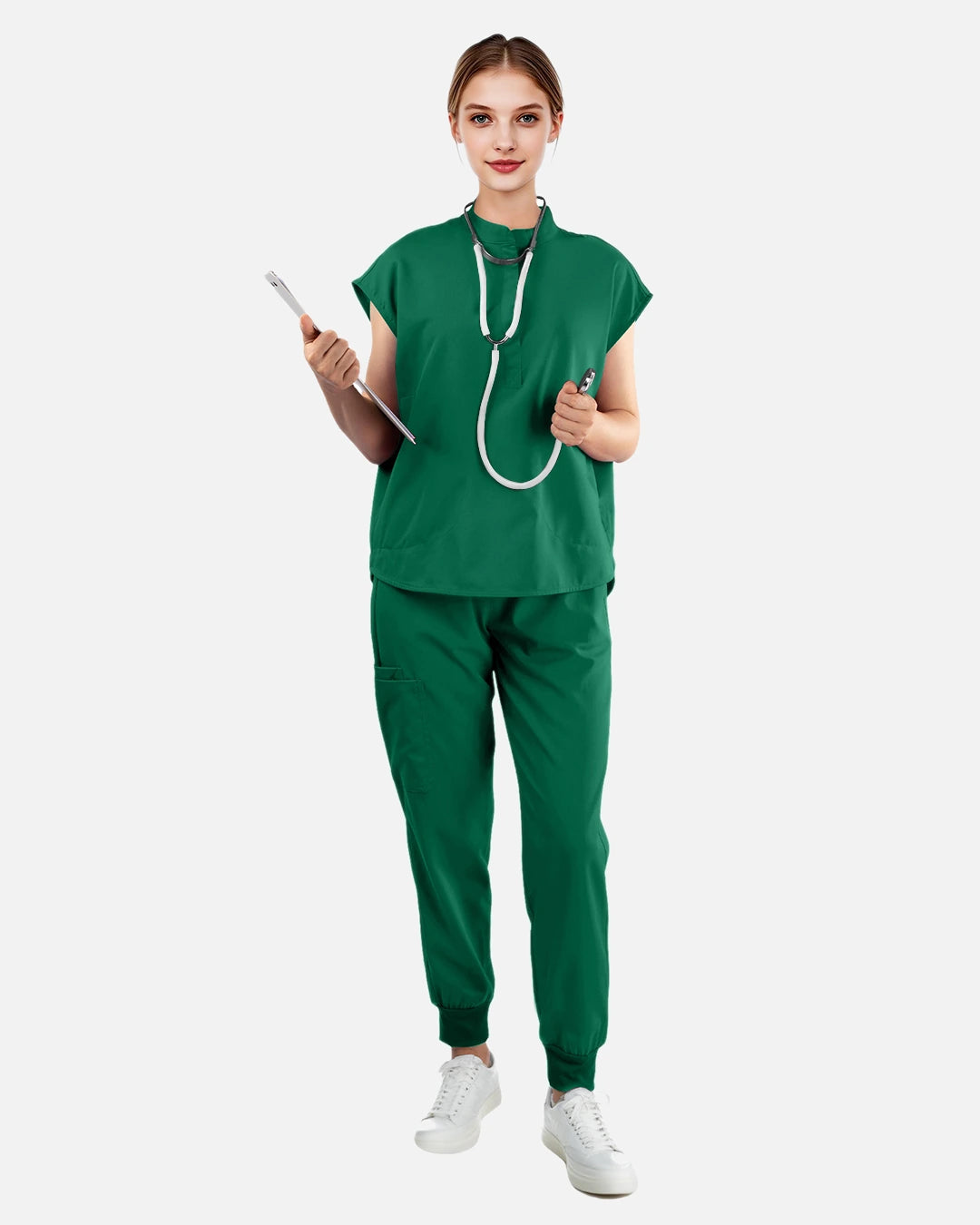 Hunter Green – Eadflie Women's Sleeveless Mandarin Collar Uniform Top – product image 57