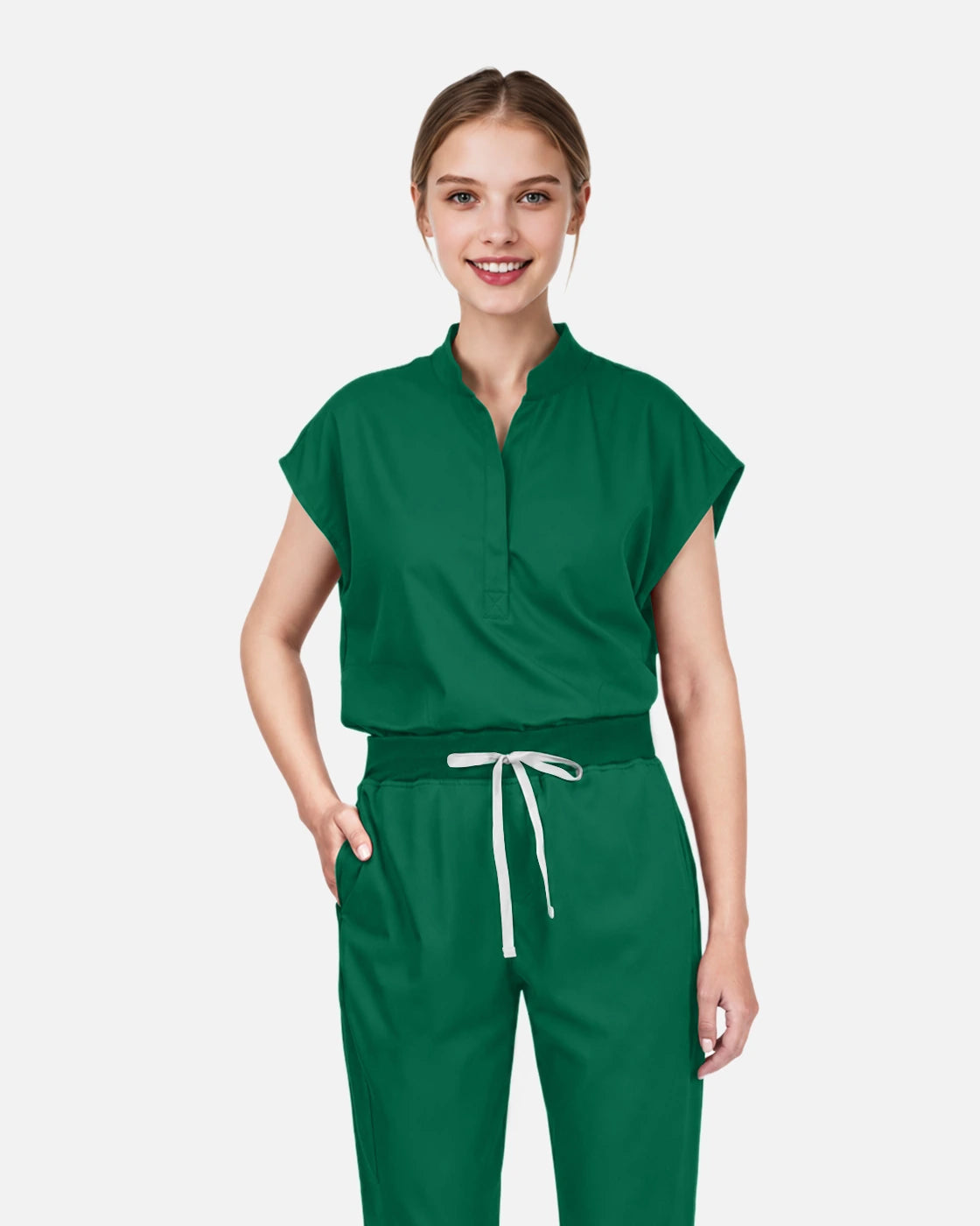Hunter Green – Eadflie Women's Sleeveless Mandarin Collar Uniform Top – product image 56