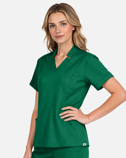 Hunter Green – Eadflie Women's Split V-Neck Uniform Top – product image 04