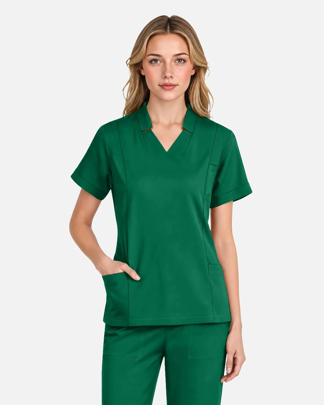 Hunter Green – Eadflie Women's Split V-Neck Uniform Top – product image 02