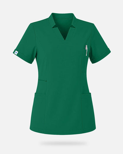 Hunter Green – Eadflie Women's Split V-Neck Uniform Top – product image 01