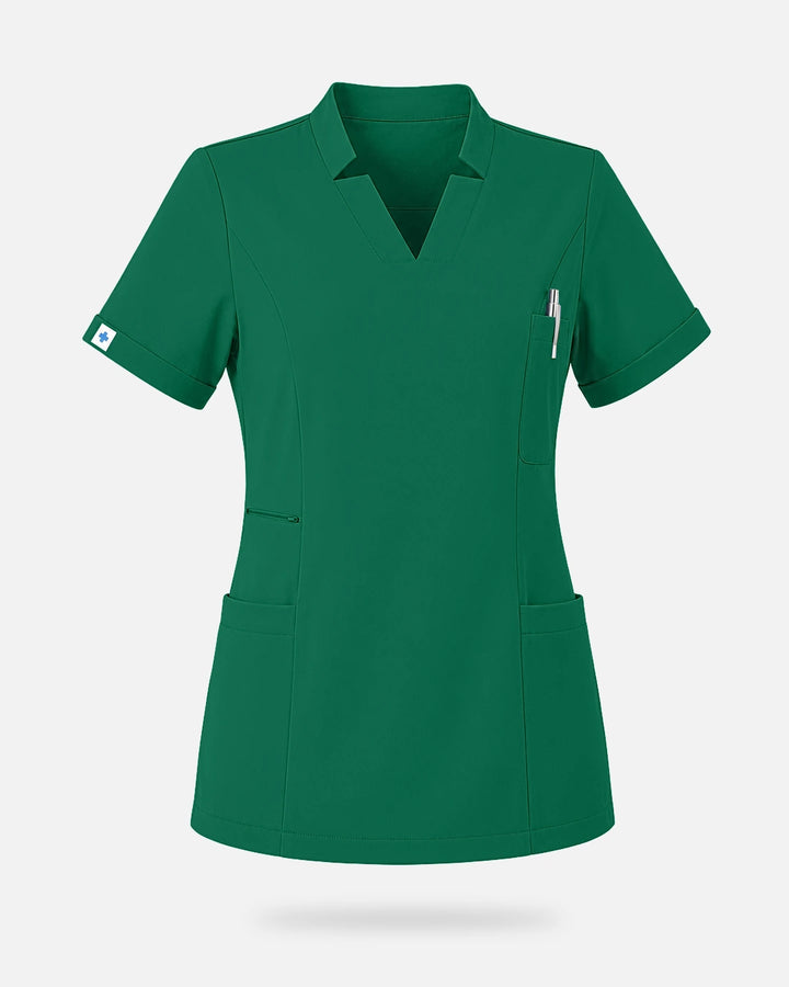 Eadflie Women's Split V-Neck Uniform Top - Hunter Green