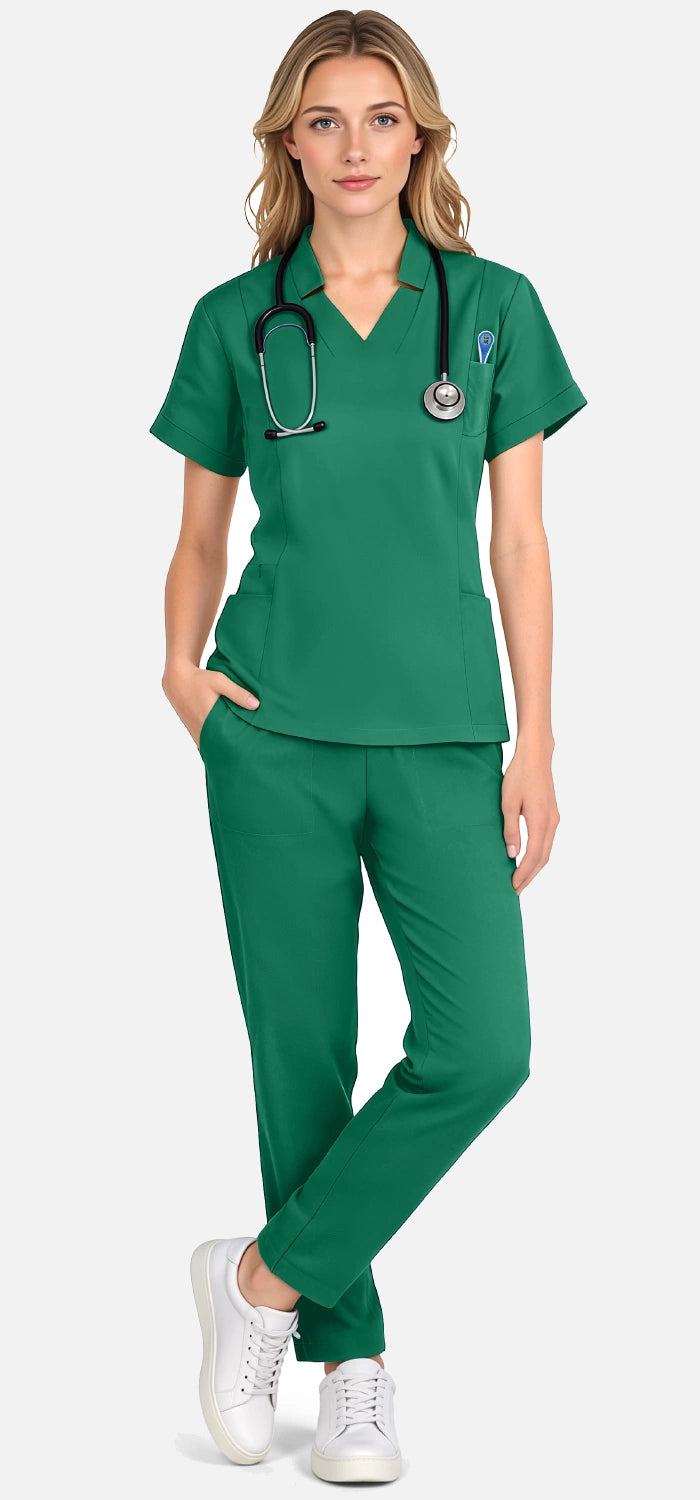 Hunter Green – Eadflie Women's Split V-Neck Uniform Set – Tapered-Leg 9-Pocket Slim Fit – product image 50
