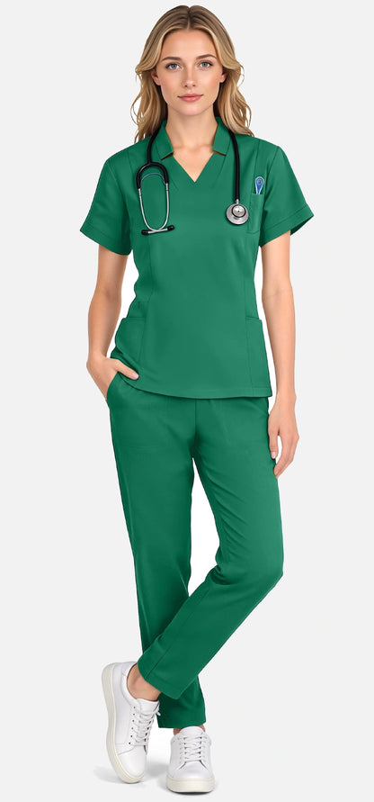 Hunter Green – Eadflie Women's Split V-Neck Uniform Set – Tapered-Leg 9-Pocket Slim Fit – product image 50