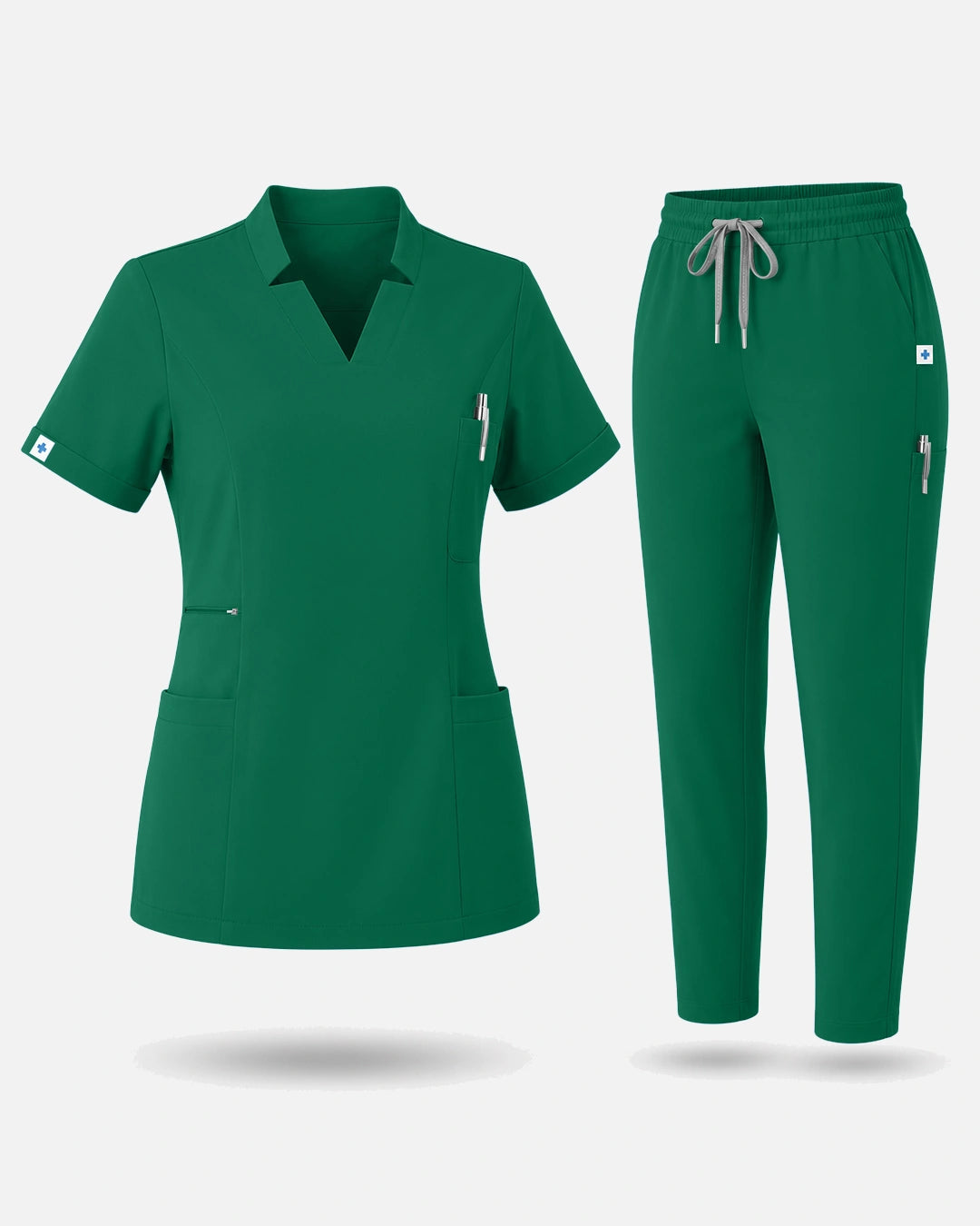 Hunter Green – Eadflie Women's Split V-Neck Uniform Set – Tapered-Leg 9-Pocket Slim Fit – product image 49