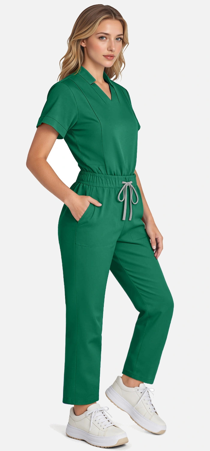 Hunter Green – Eadflie Women's Split V-Neck Uniform Set – Tapered-Leg 9-Pocket Slim Fit – product image 53