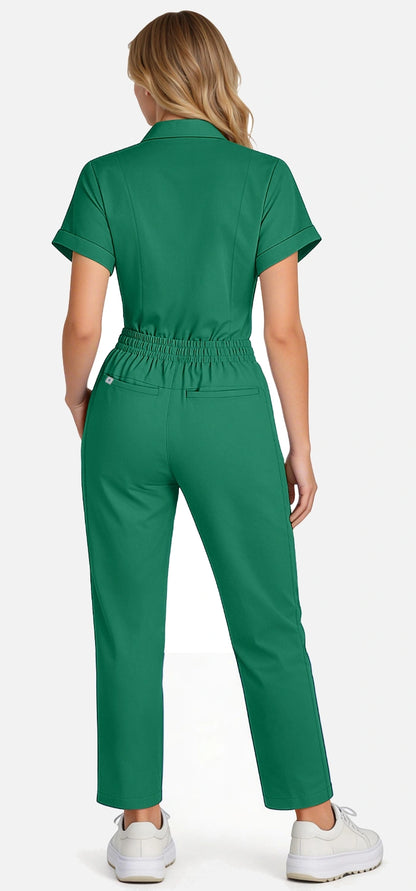 Hunter Green – Eadflie Women's Split V-Neck Uniform Set – Tapered-Leg 9-Pocket Slim Fit – product image 55