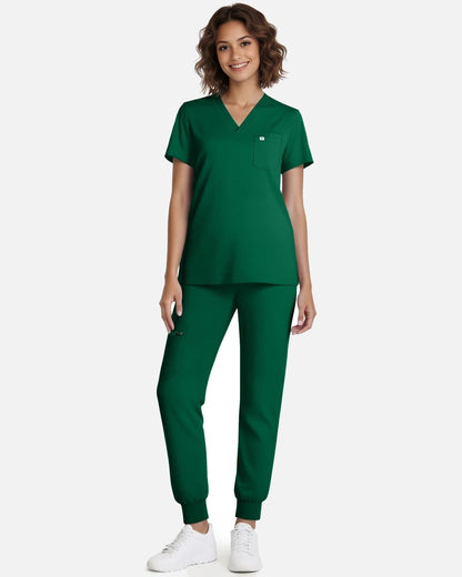 Hunter Green – Eadflie Women's Classic V-Neck Jogger Uniform Set – product image 47