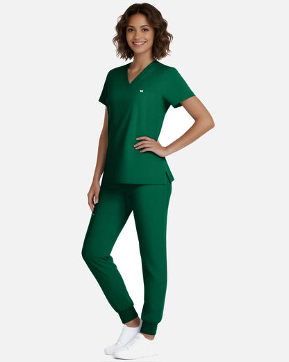 Hunter Green – Eadflie Women's Classic V-Neck Jogger Uniform Set – product image 49