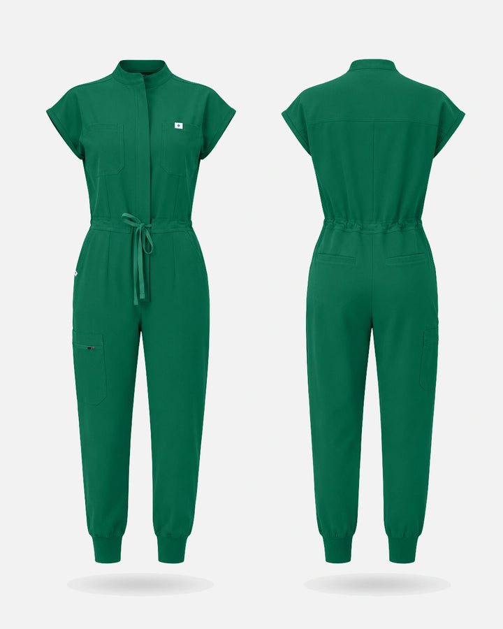 Eadflie Women's Zip-Front Uniform Jumpsuit – Sleeveless Stretch One-Piece - Hunter Green