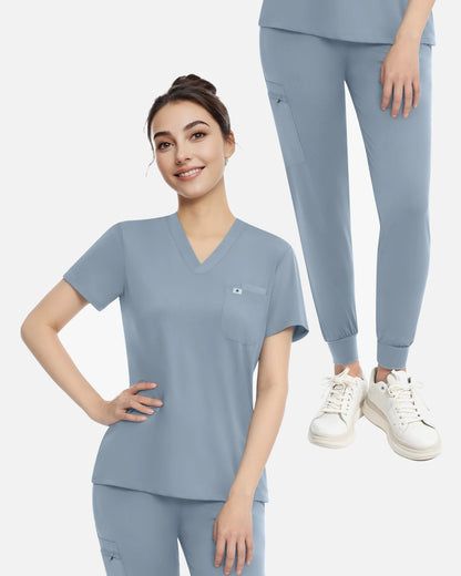 Light Blue – Eadflie Women's Knit V-Neck Jogger Uniform Set – product image 50