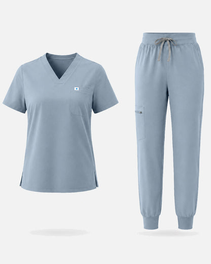 Light Blue – Eadflie Women's Classic V-Neck Jogger Uniform Set – product image 65