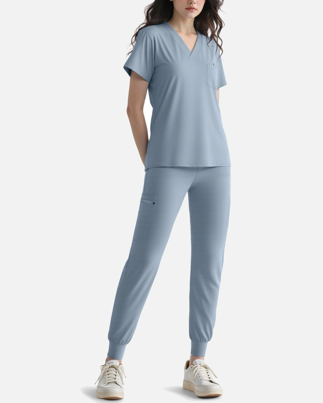 Light Blue – Eadflie Women's Knit V-Neck Jogger Uniform Set – product image 51