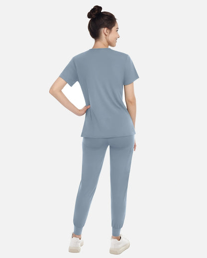 Light Blue – Eadflie Women's Knit V-Neck Jogger Uniform Set – product image 52