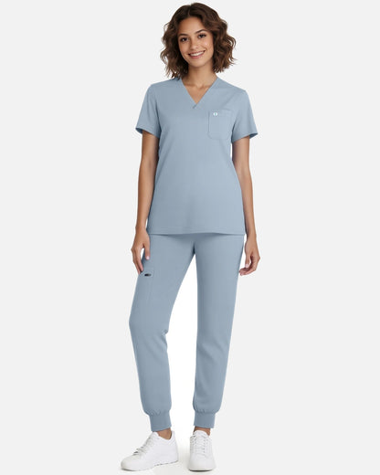 Light Blue – Eadflie Women's Classic V-Neck Jogger Uniform Set – product image 66