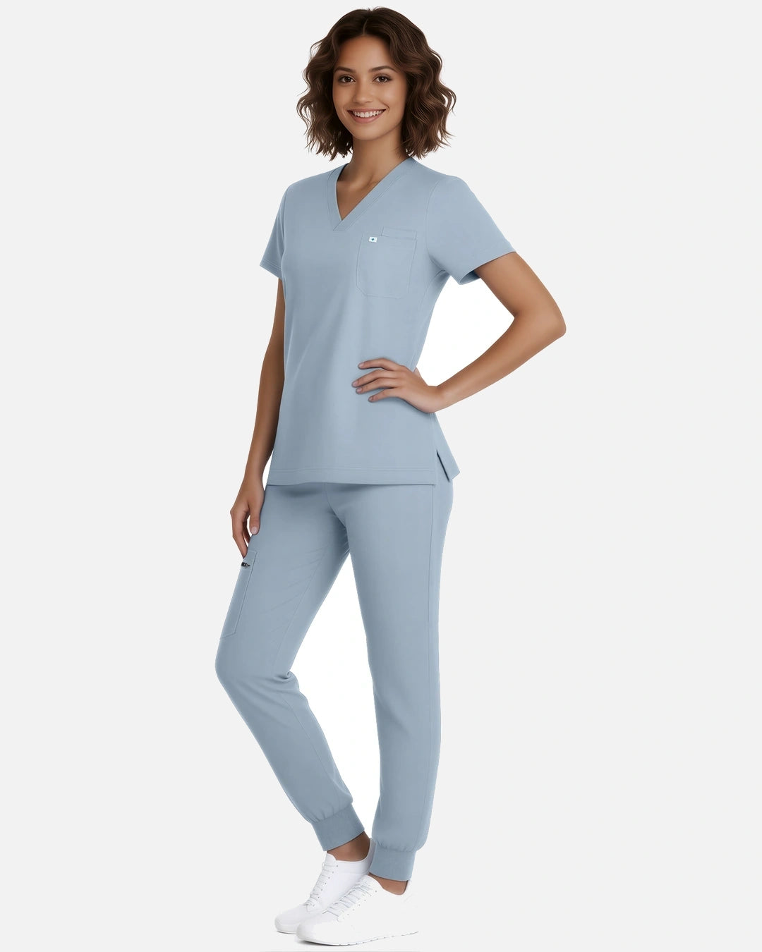 Light Blue – Eadflie Women's Classic V-Neck Jogger Uniform Set – product image 68