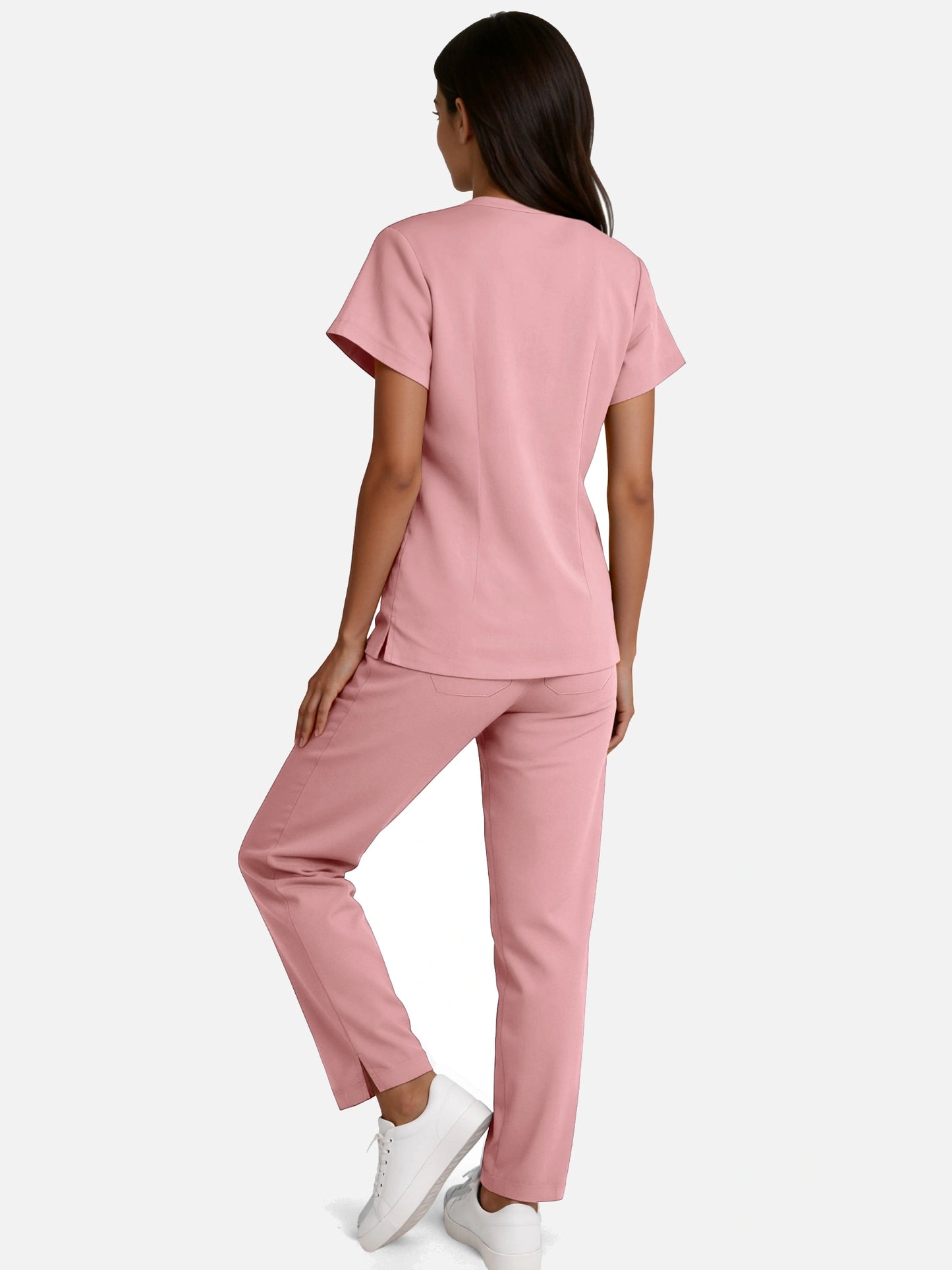 Pink – Eadflie Women's Woven V-Neck Uniform Set – Straight-Leg Structured – product image 83