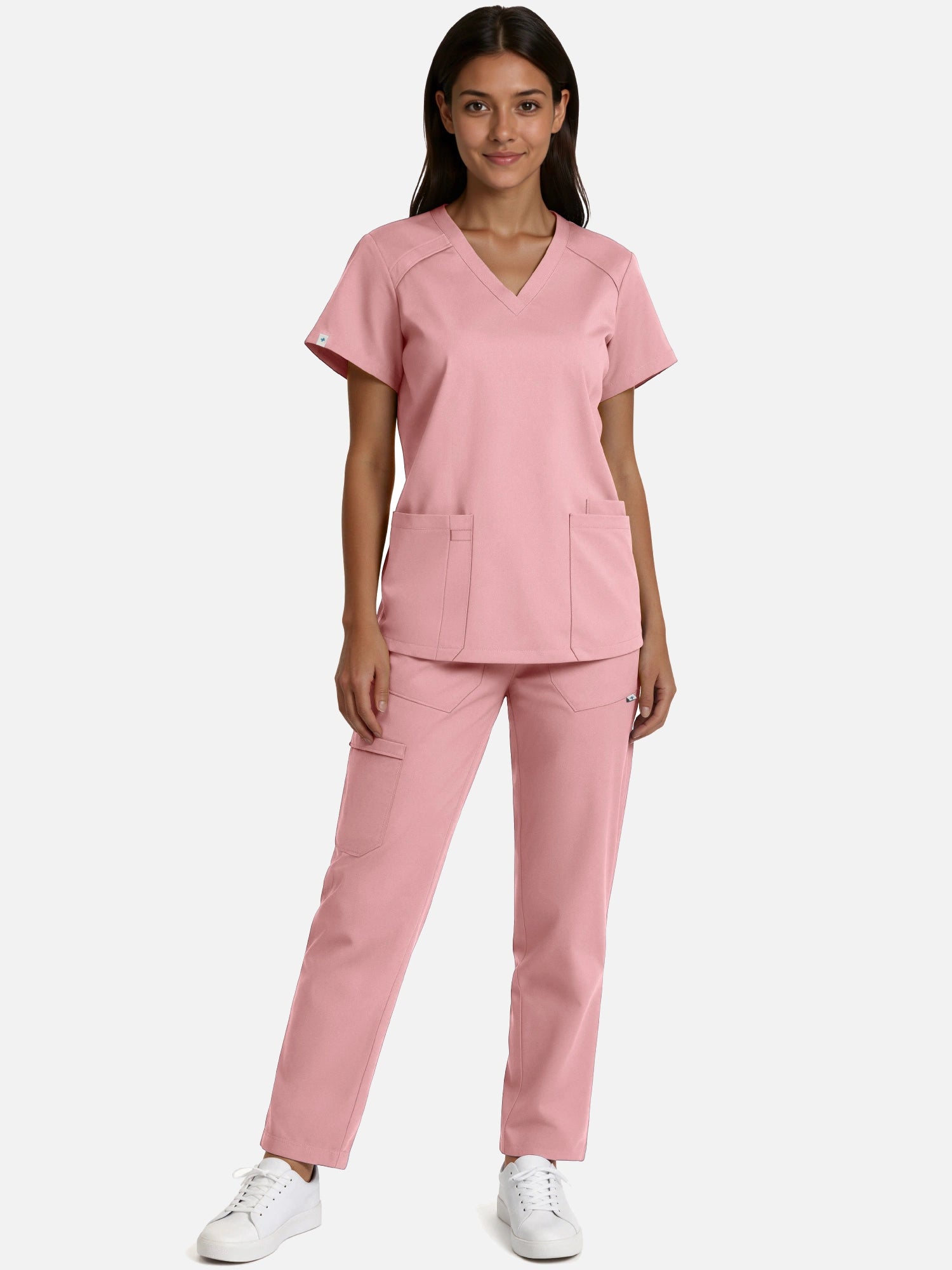 Pink – Eadflie Women's Woven V-Neck Uniform Set – Straight-Leg Structured – product image 84