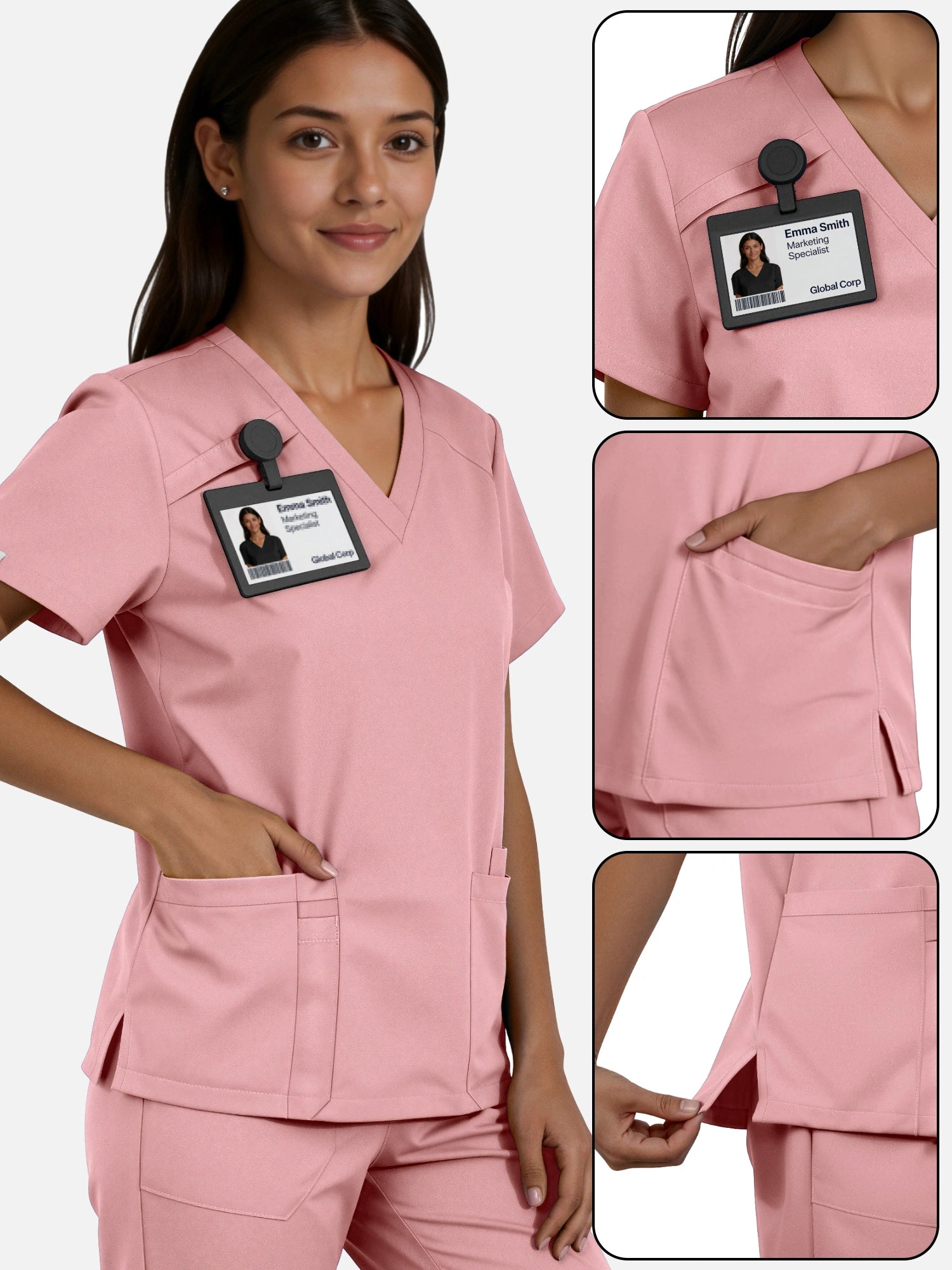Pink – Eadflie Women's Woven V-Neck Uniform Set – Straight-Leg Structured – product image 85