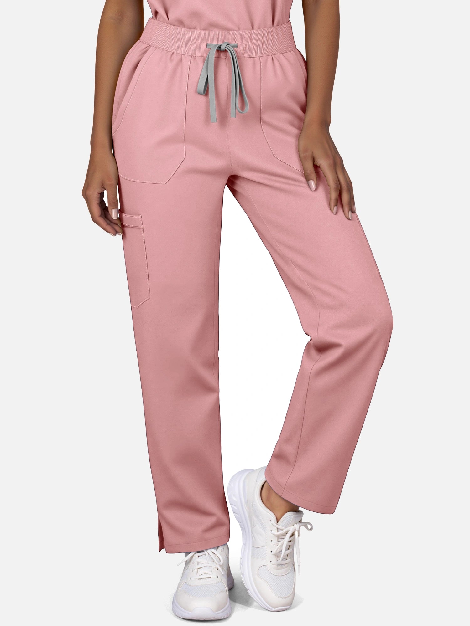 Pink – Eadflie Women's Woven V-Neck Uniform Set – Straight-Leg Structured – product image 87
