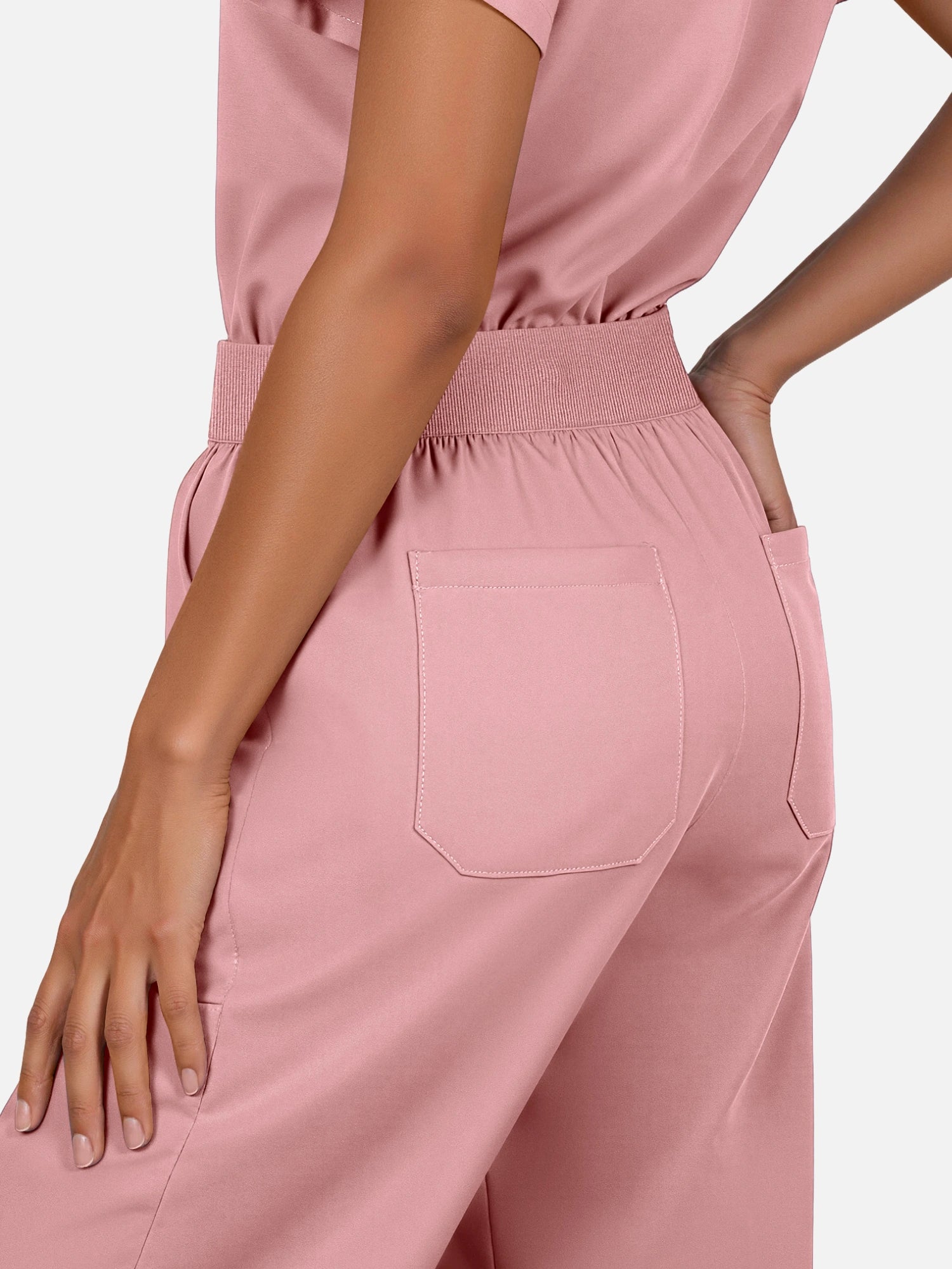 Pink – Eadflie Women's Woven V-Neck Uniform Set – Straight-Leg Structured – product image 88