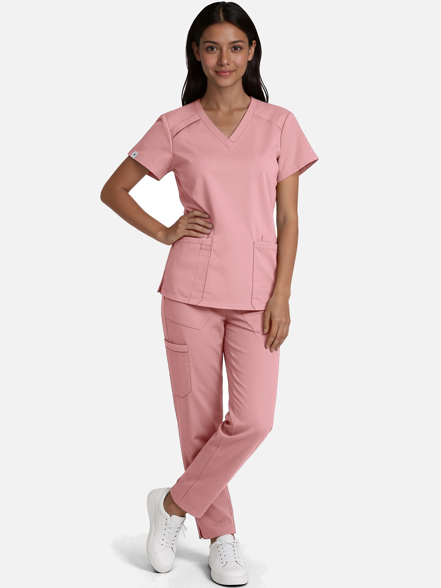 Pink – Eadflie Women's Woven V-Neck Uniform Set – Straight-Leg Structured – product image 89