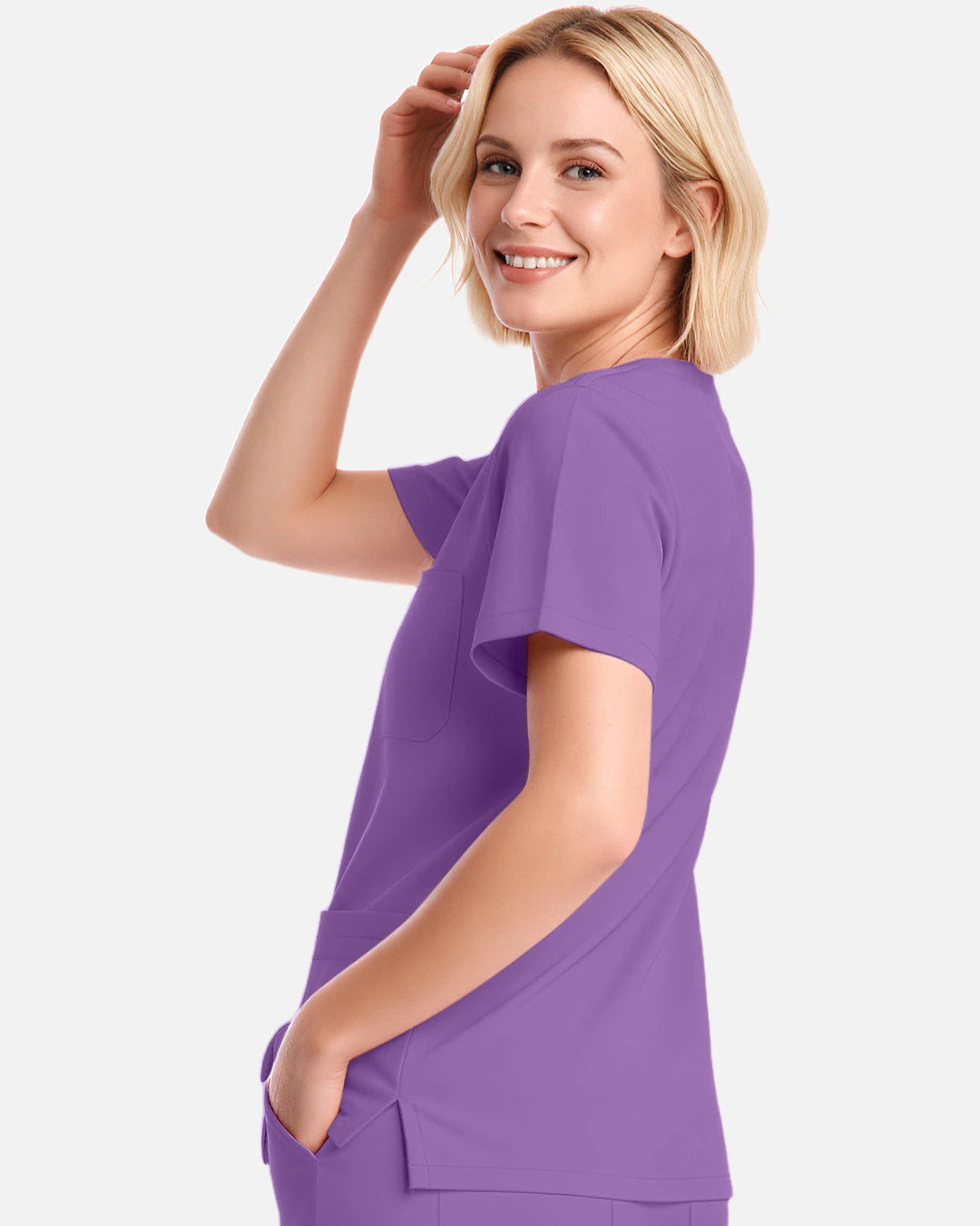 Light Purple – Eadflie Women's V-Neck Uniform Top – Short Sleeve 3-Pocket Soft Stretch – product image 79