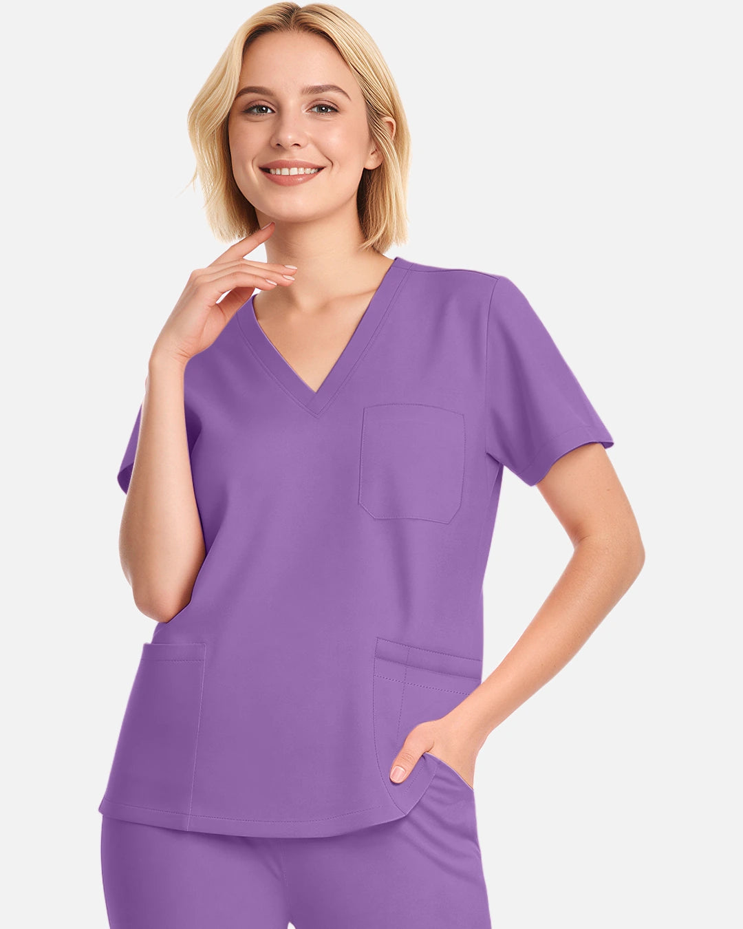 Light Purple – Eadflie Women's V-Neck Uniform Top – Short Sleeve 3-Pocket Soft Stretch – product image 77