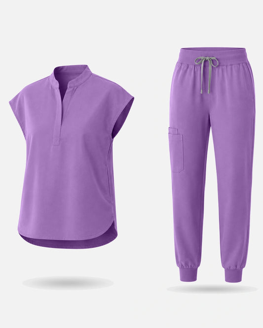 Light Purple – Eadflie Women's Sleeveless Mandarin Collar Jogger Uniform Set – product image 121