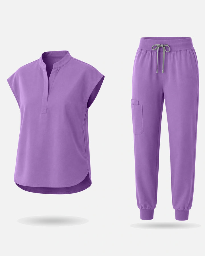 Eadflie Women's Sleeveless Mandarin Collar Jogger Uniform Set - Light Purple